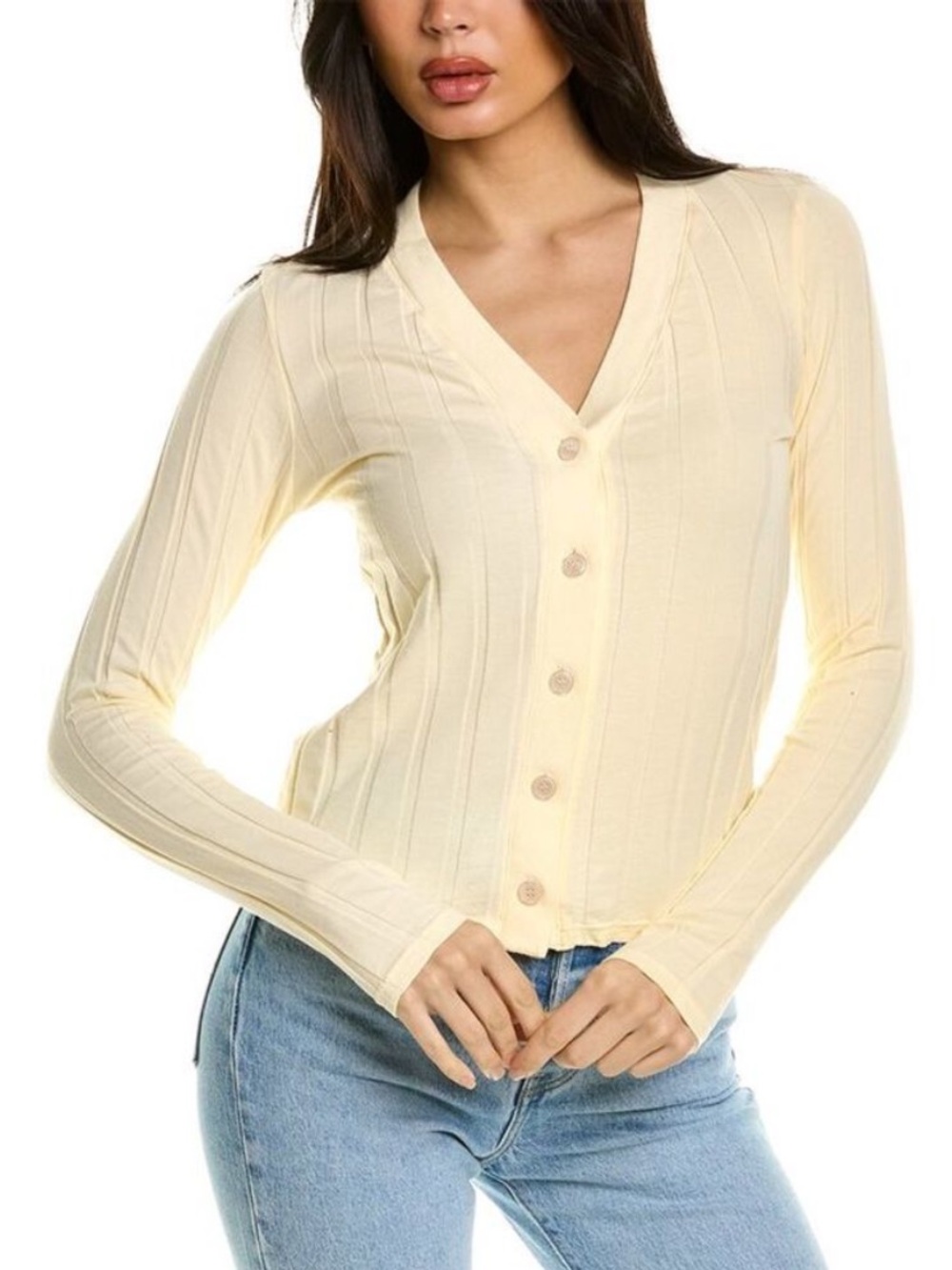 Monrow Flat Rib V Cardigan Buttercream S